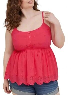 NWT Torrid Eyelet Peplum Tank, Size 3X (22/24), Raspberry
